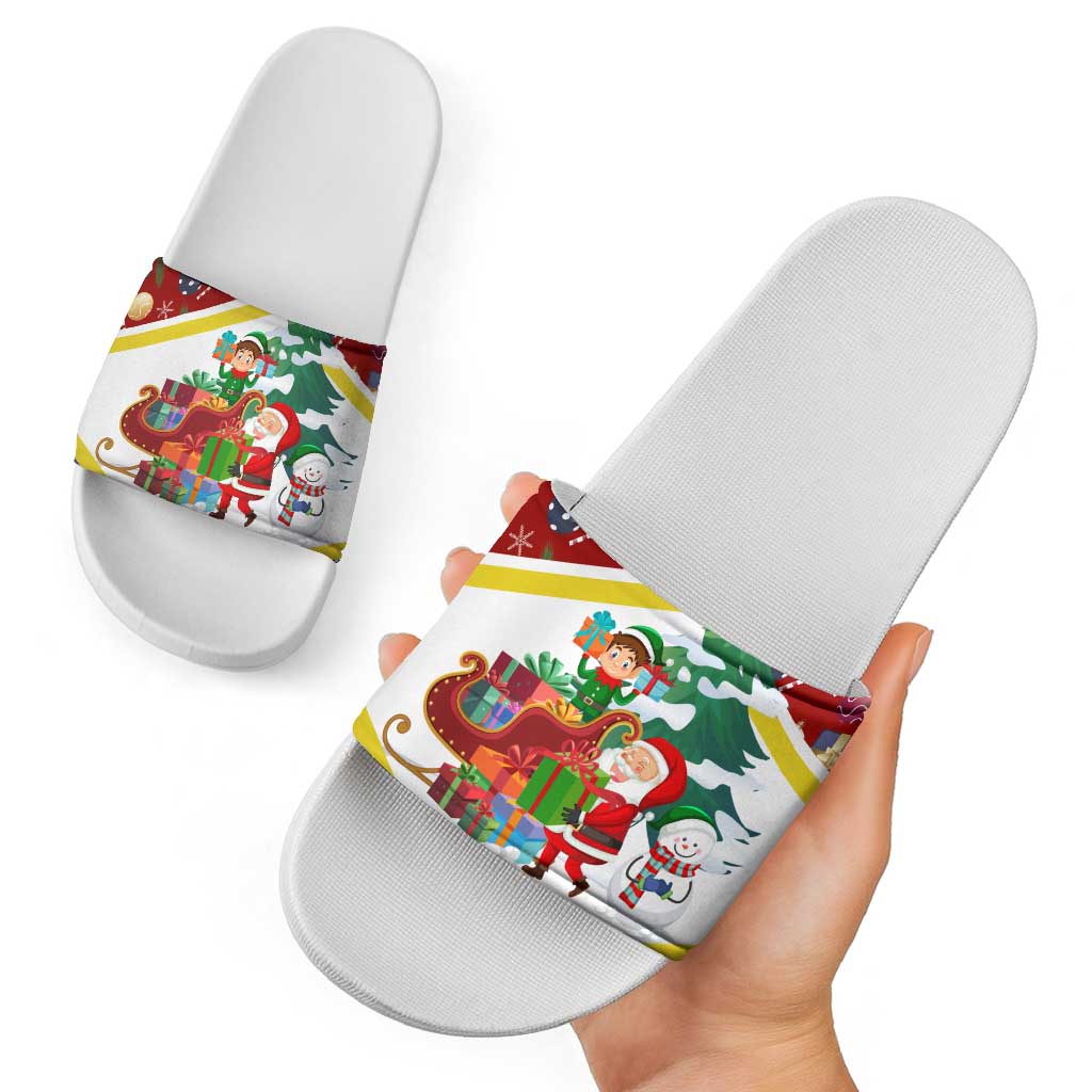 Croatia Christmas Slide Sandals with Santa Sleigh Presents and Red Checkered Crest TS04