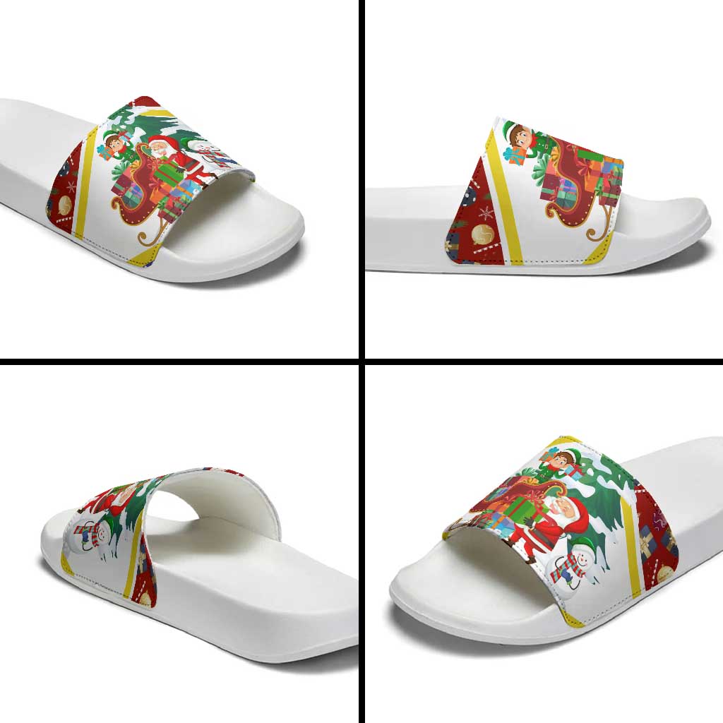 Croatia Christmas Slide Sandals with Santa Sleigh Presents and Red Checkered Crest TS04