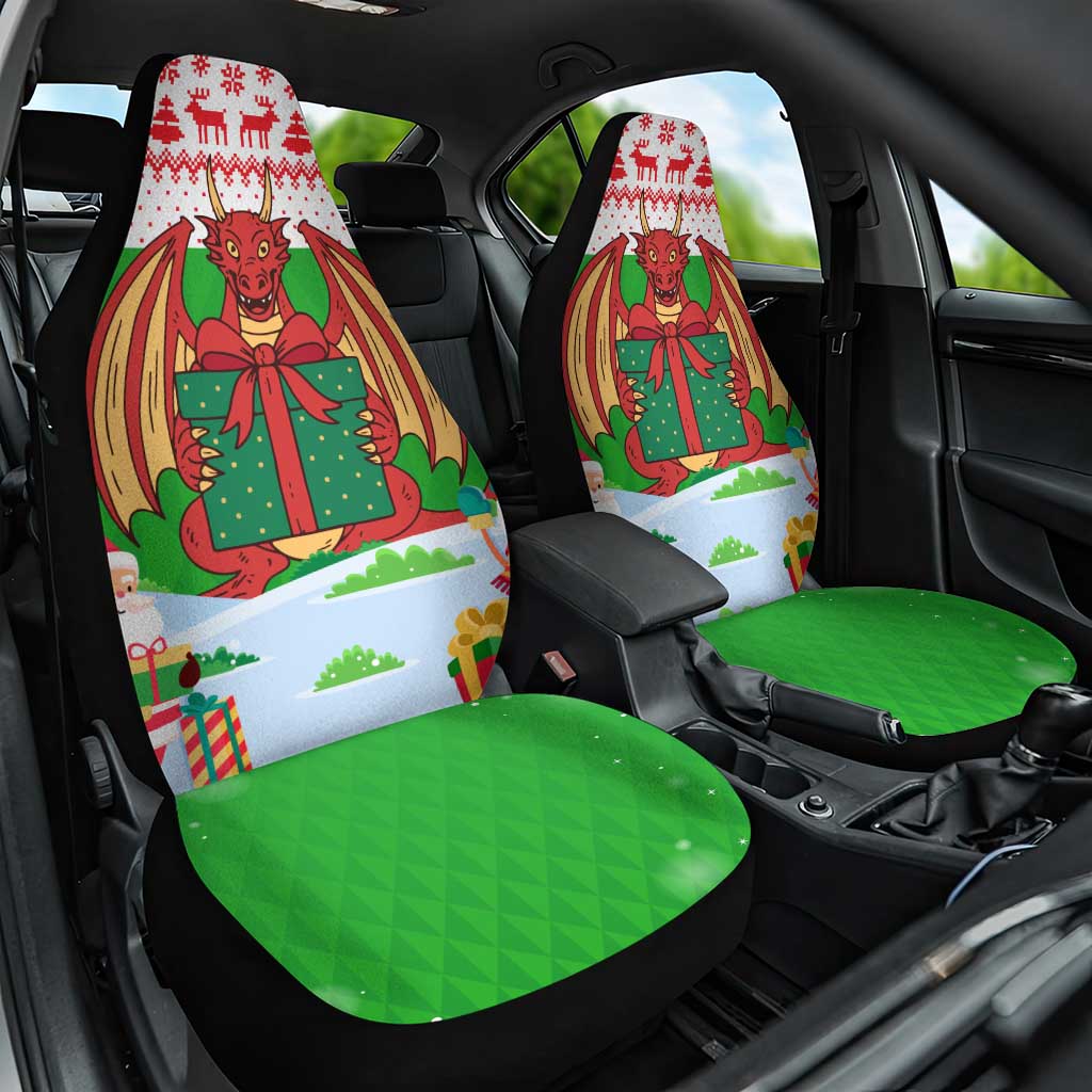 Wales Christmas Car Seat Cover with Red Dragon Gift and Holiday Crest Snow Scene TS04