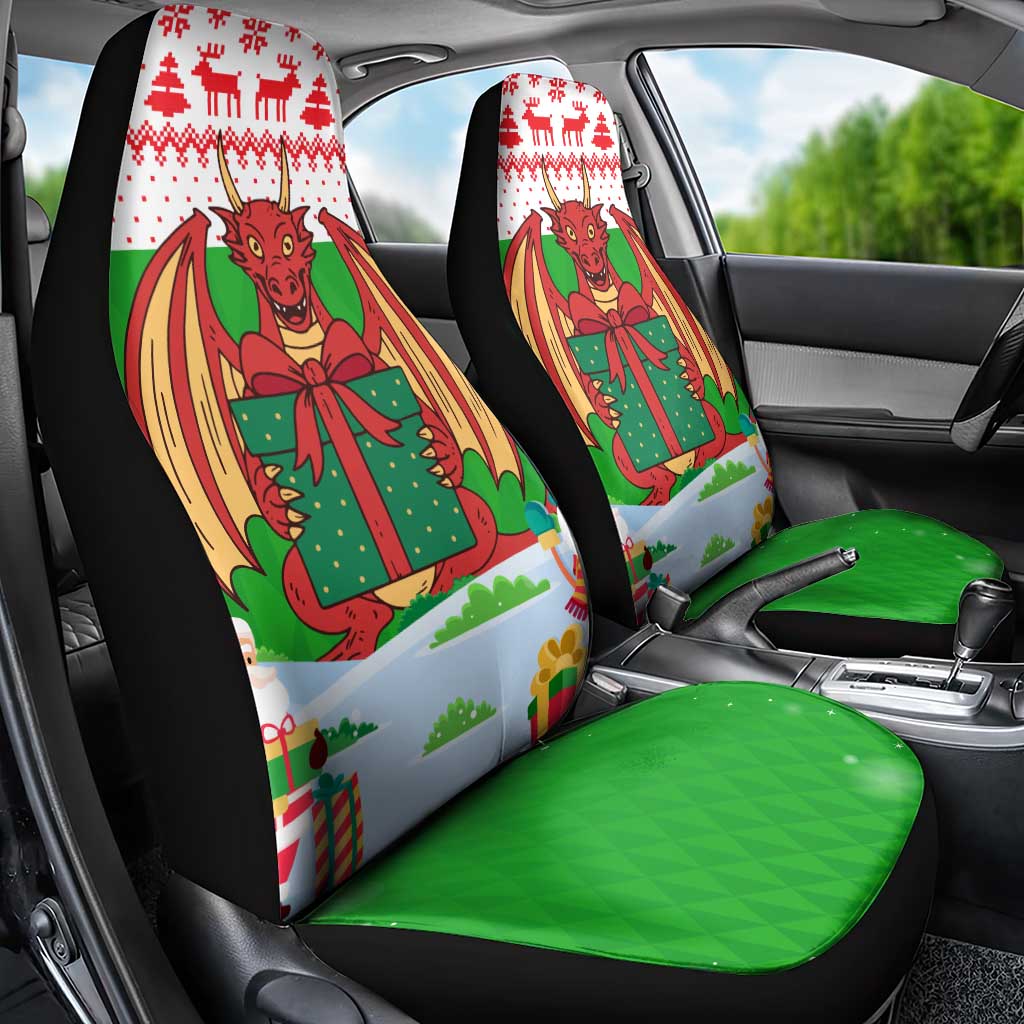 Wales Christmas Car Seat Cover with Red Dragon Gift and Holiday Crest Snow Scene TS04