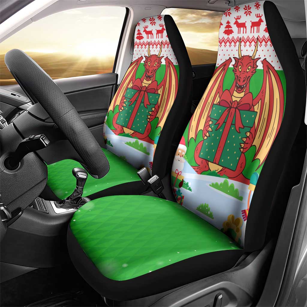 Wales Christmas Car Seat Cover with Red Dragon Gift and Holiday Crest Snow Scene TS04