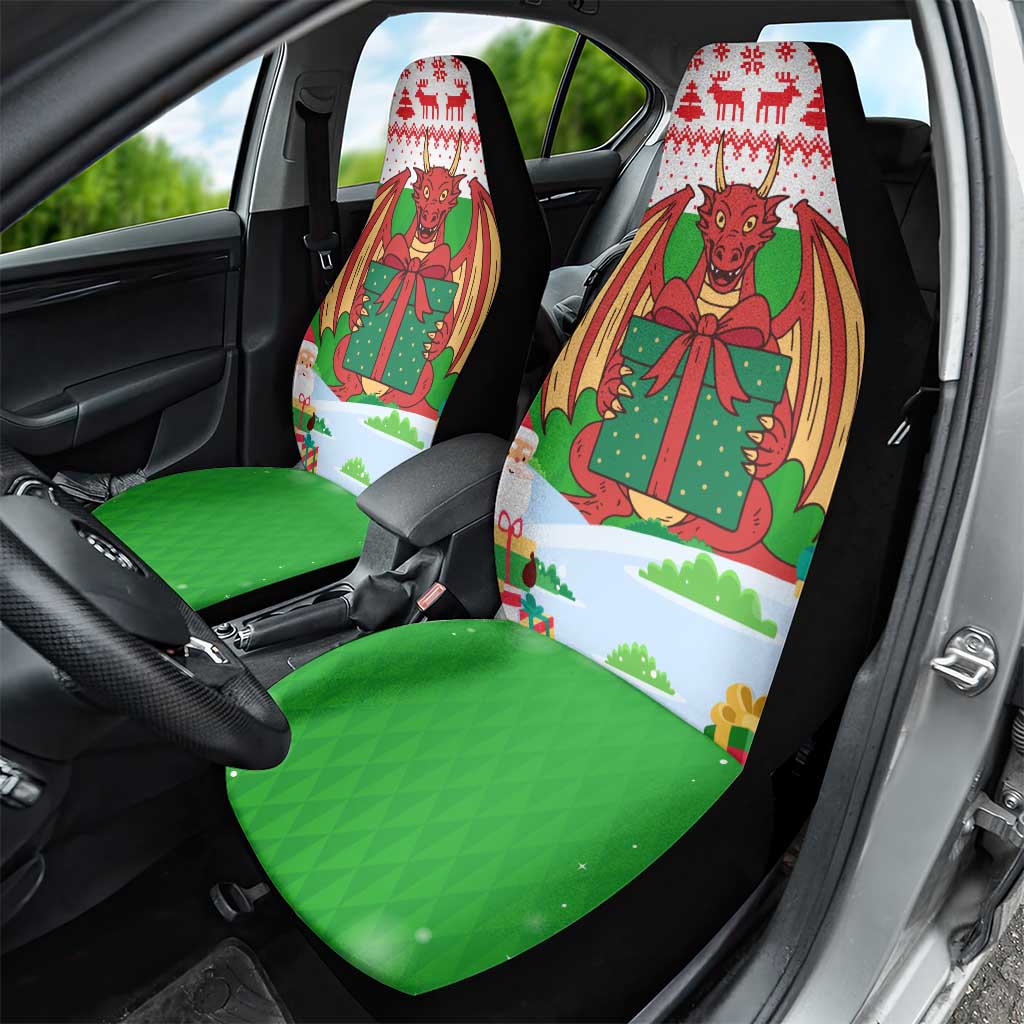 Wales Christmas Car Seat Cover with Red Dragon Gift and Holiday Crest Snow Scene TS04