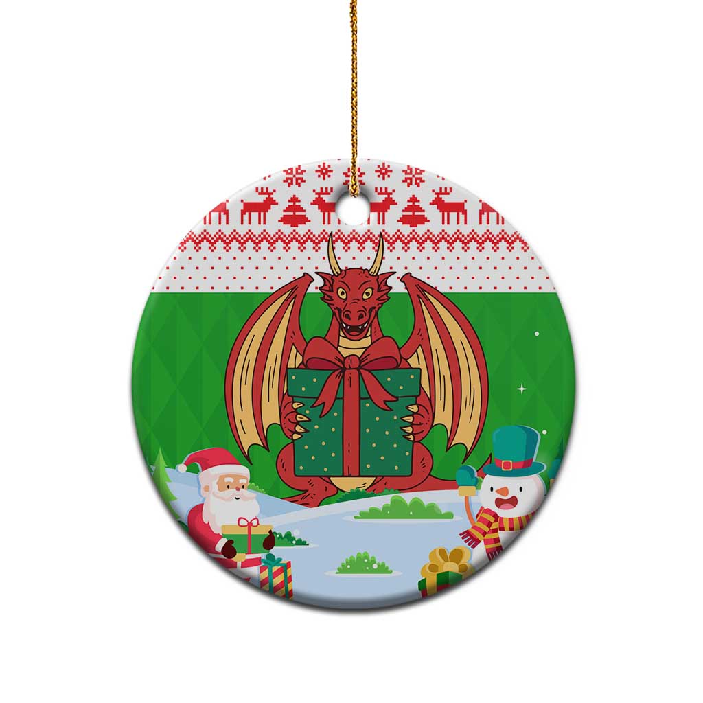 Wales Christmas Ceramic Ornament with Red Dragon Gift and Holiday Crest Snow Scene TS04