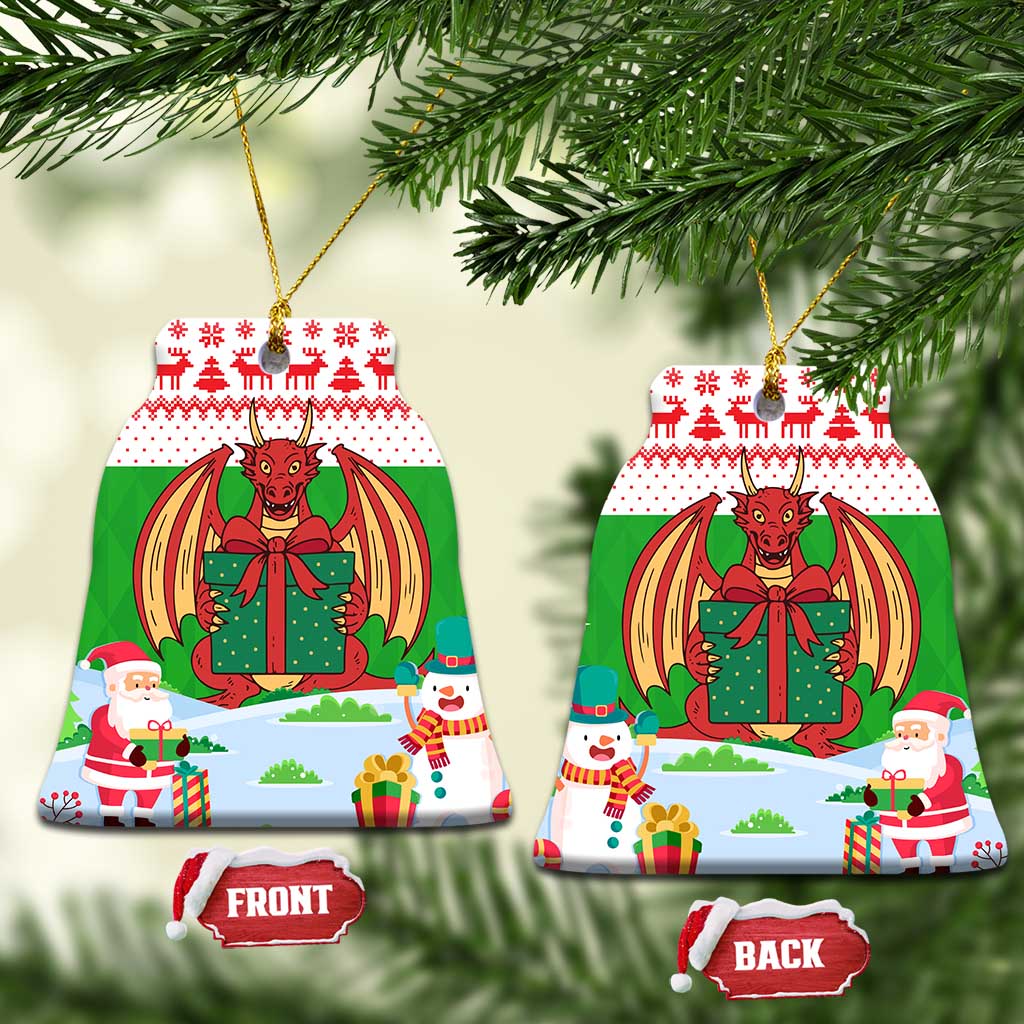 Wales Christmas Ceramic Ornament with Red Dragon Gift and Holiday Crest Snow Scene TS04