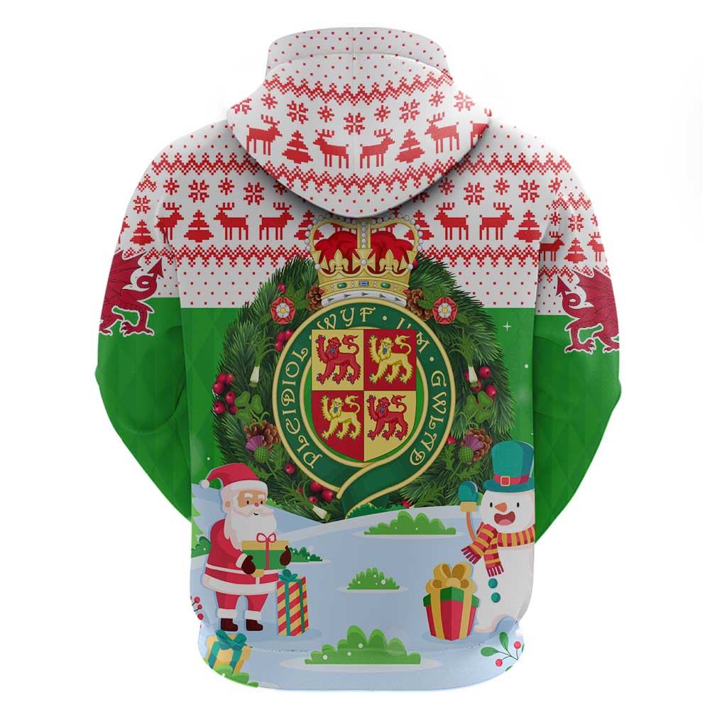 Wales Christmas Hoodie with Red Dragon Gift and Holiday Crest Snow Scene TS04