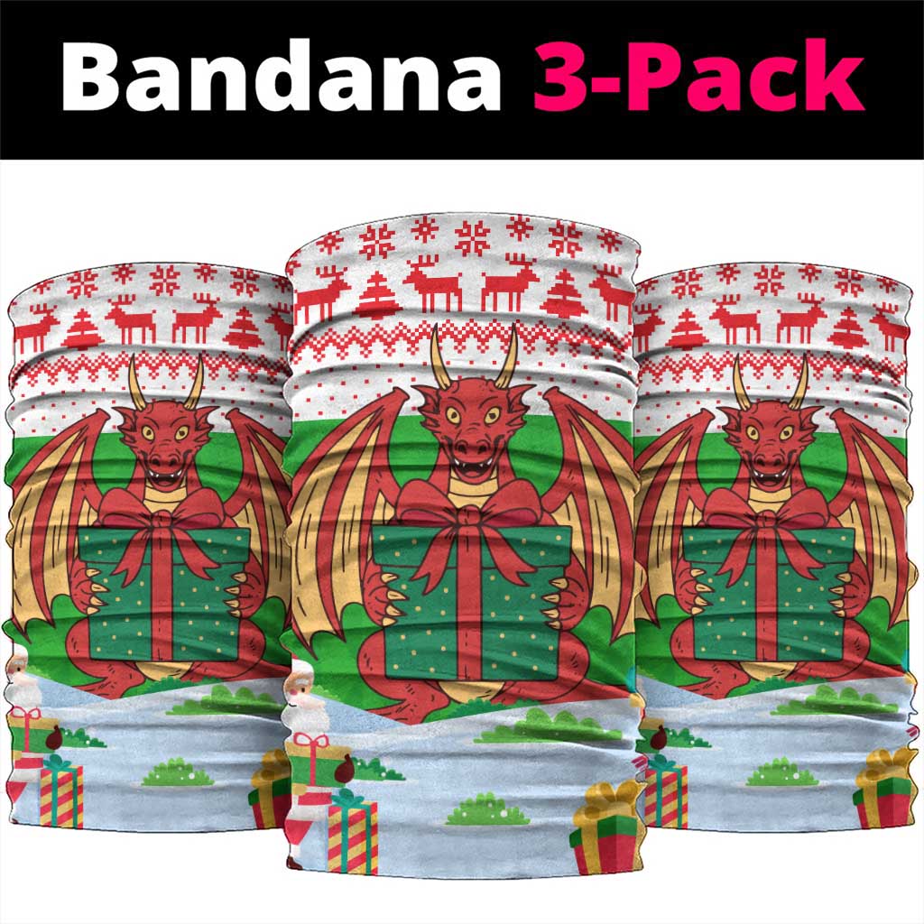 Wales Christmas Neck Gaiter with Red Dragon Gift and Holiday Crest Snow Scene TS04