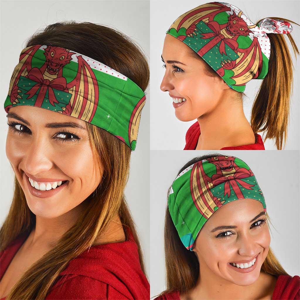 Wales Christmas Neck Gaiter with Red Dragon Gift and Holiday Crest Snow Scene TS04