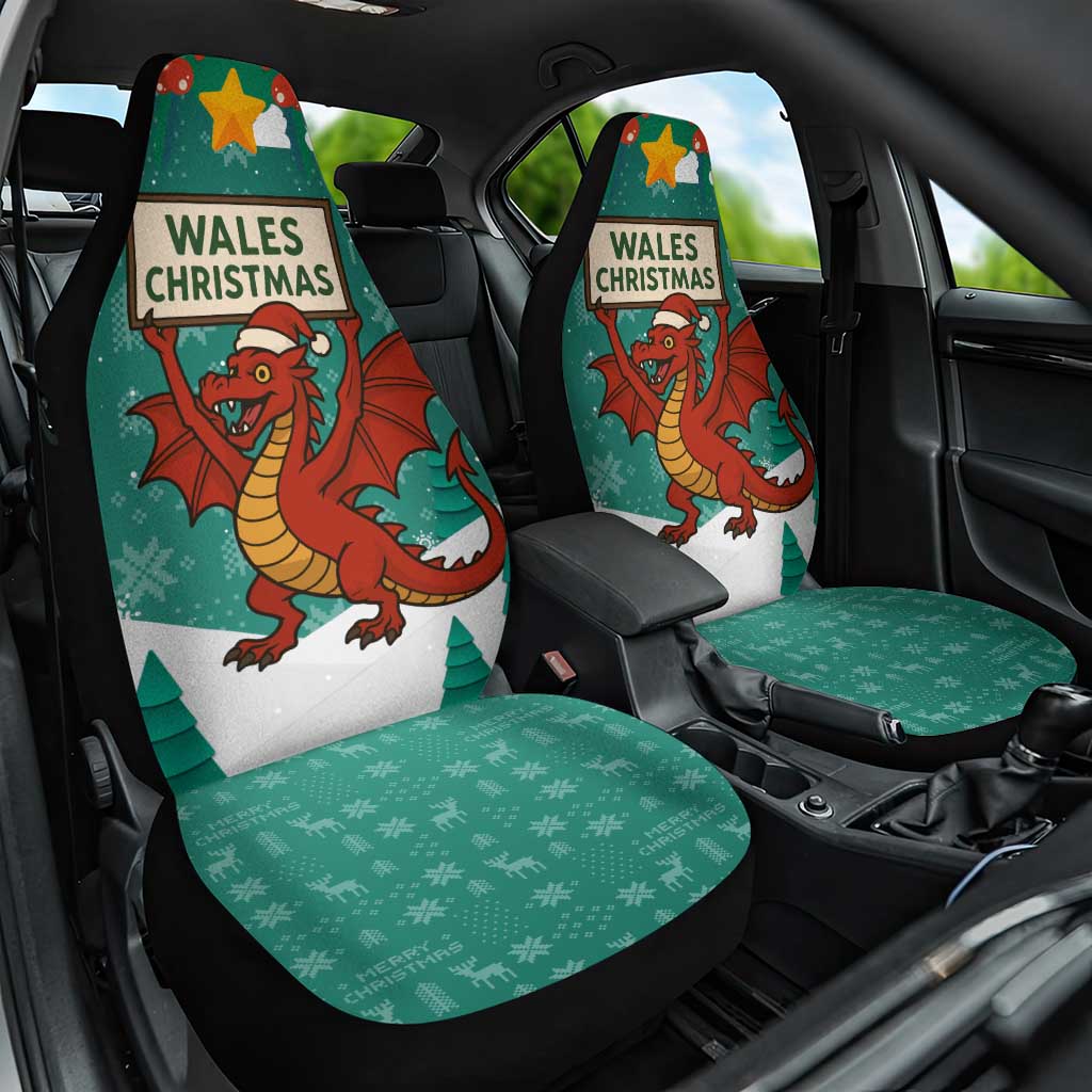 Wales Christmas Car Seat Cover with Red Dragon Santa Sleigh and Festive Green Snowflake TS04