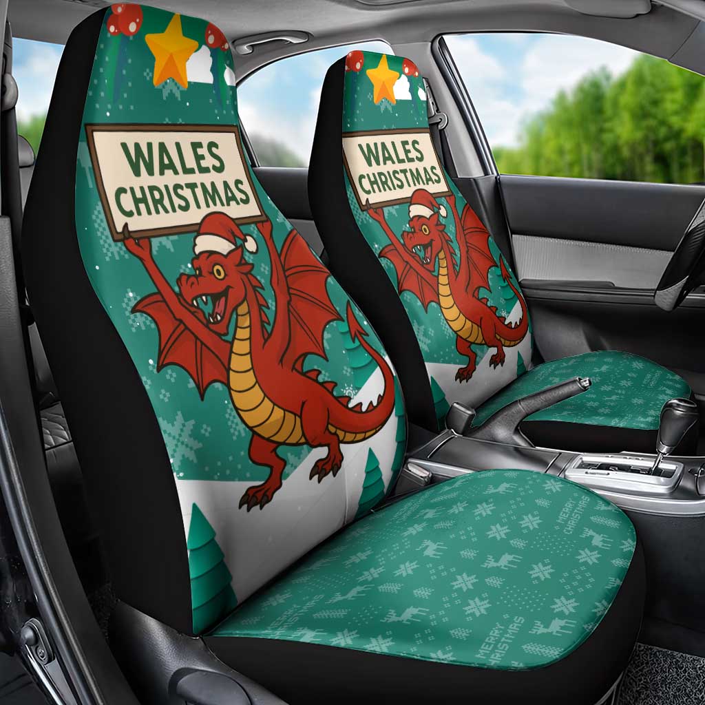 Wales Christmas Car Seat Cover with Red Dragon Santa Sleigh and Festive Green Snowflake TS04