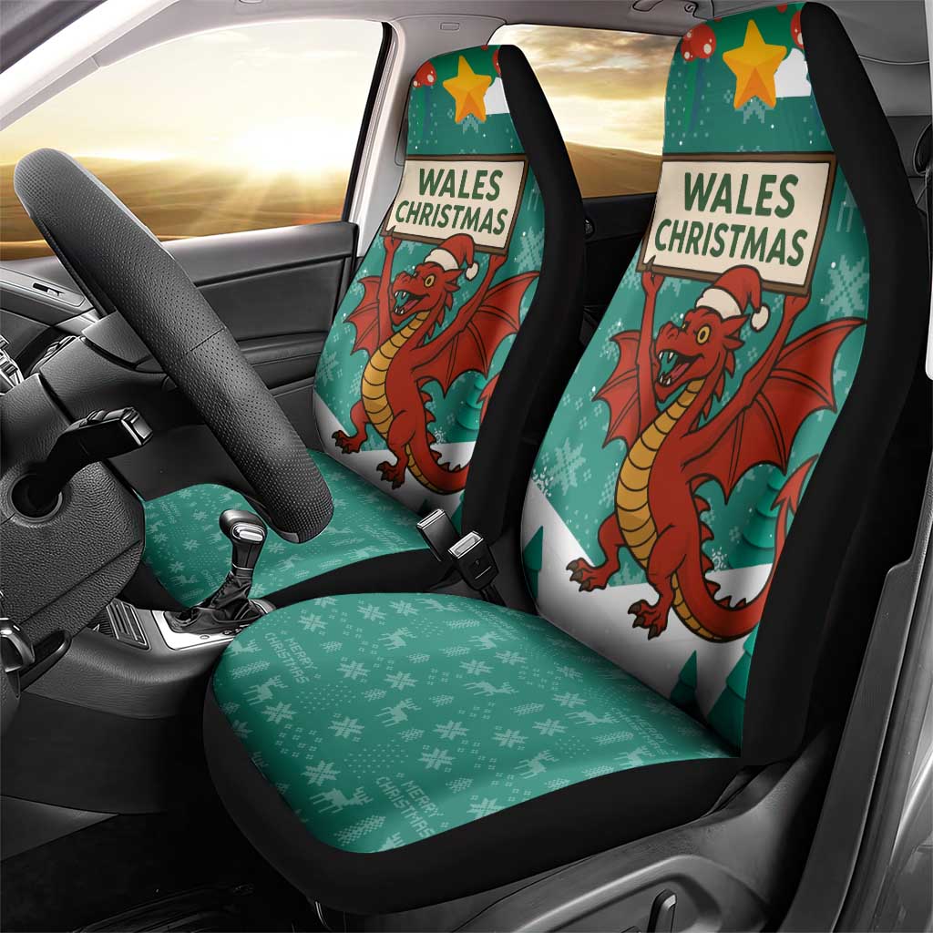 Wales Christmas Car Seat Cover with Red Dragon Santa Sleigh and Festive Green Snowflake TS04