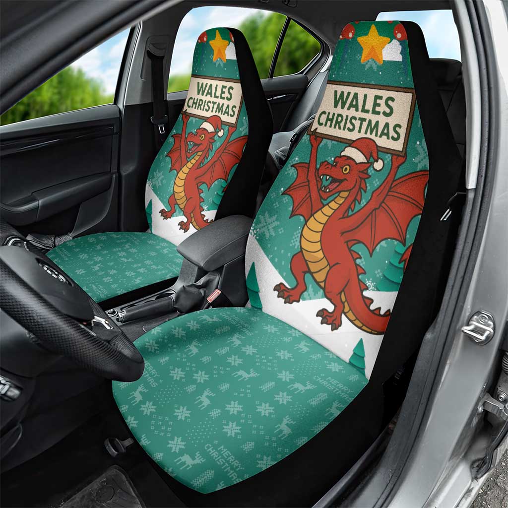 Wales Christmas Car Seat Cover with Red Dragon Santa Sleigh and Festive Green Snowflake TS04
