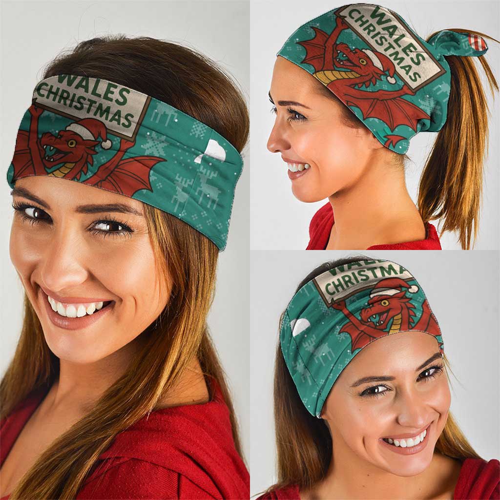 Wales Christmas Neck Gaiter with Red Dragon Santa Sleigh and Festive Green Snowflake TS04