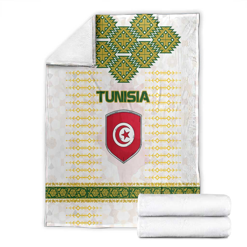 Tunisia Flag Blanket with National Crest and Emblem TS04