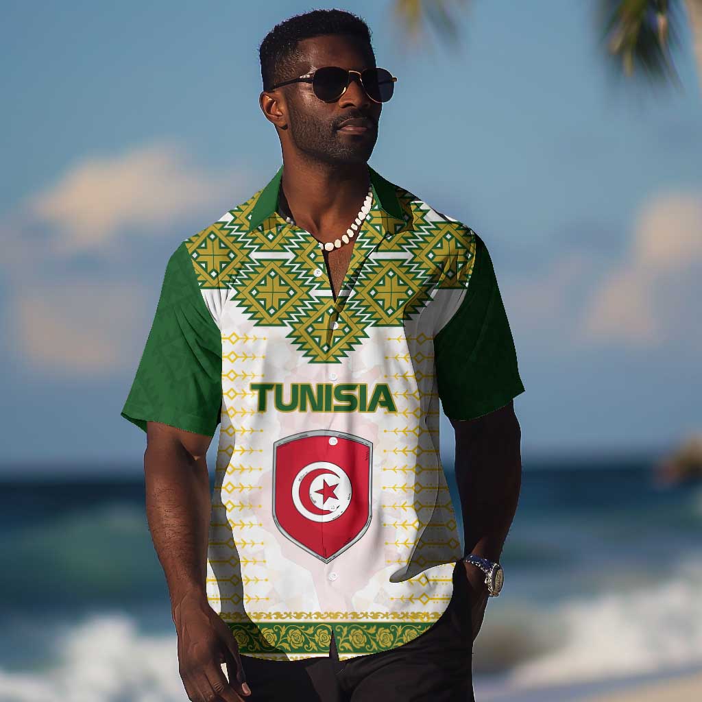 Tunisia Flag Hawaiian Shirt with National Crest and Emblem TS04