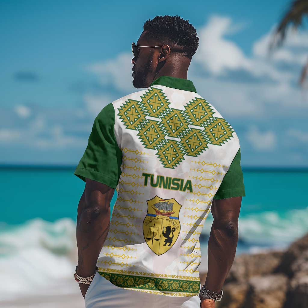 Tunisia Flag Hawaiian Shirt with National Crest and Emblem TS04