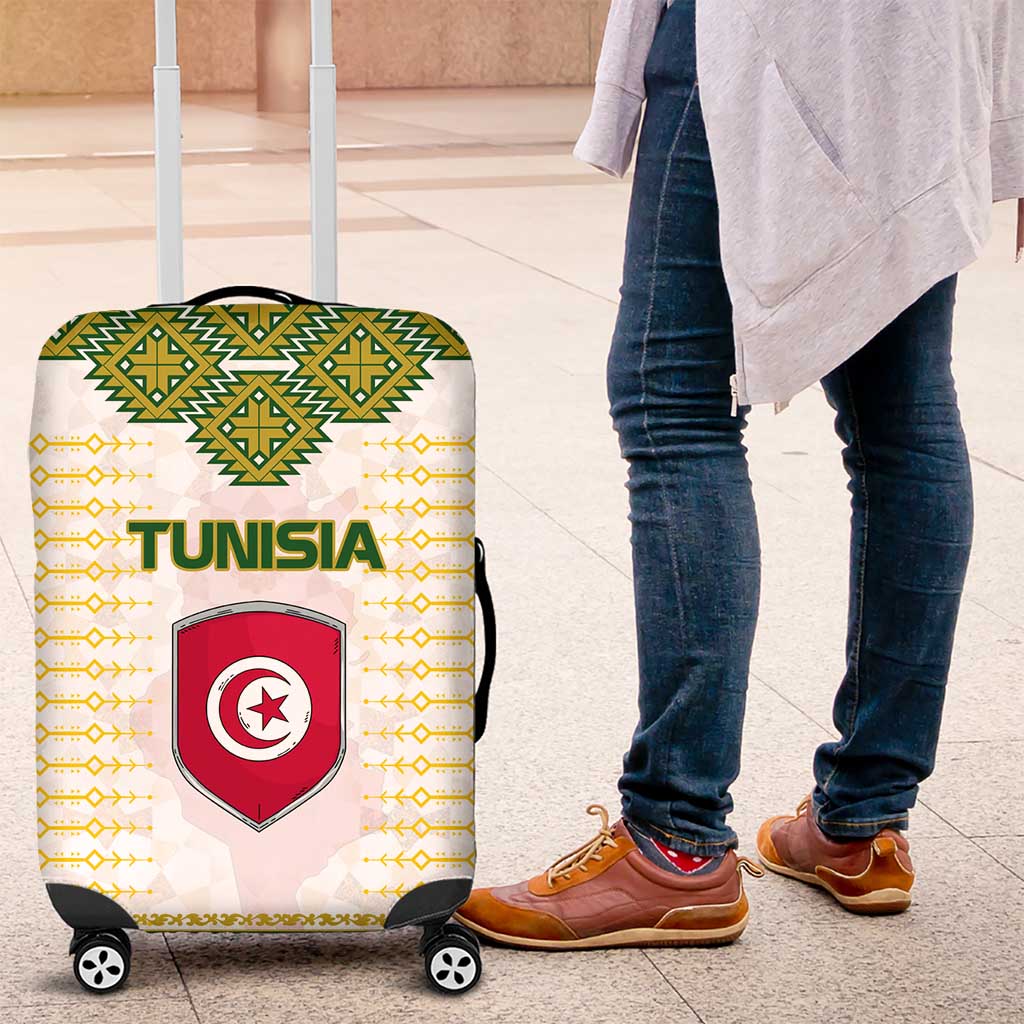 Tunisia Flag Traditional Tribal Pattern Green and White Pullover Luggage Cover with National Crest and Emblem TS04