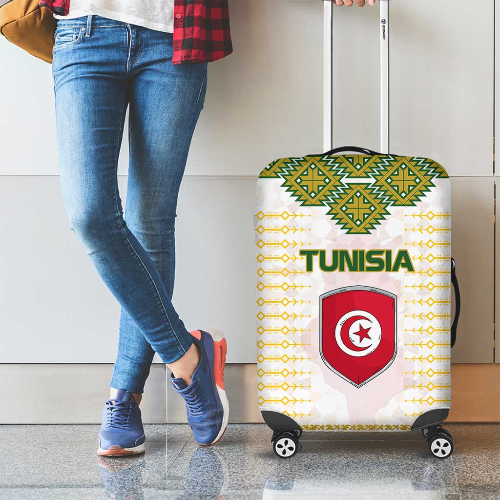 Tunisia Flag Traditional Tribal Pattern Green and White Pullover Luggage Cover with National Crest and Emblem TS04