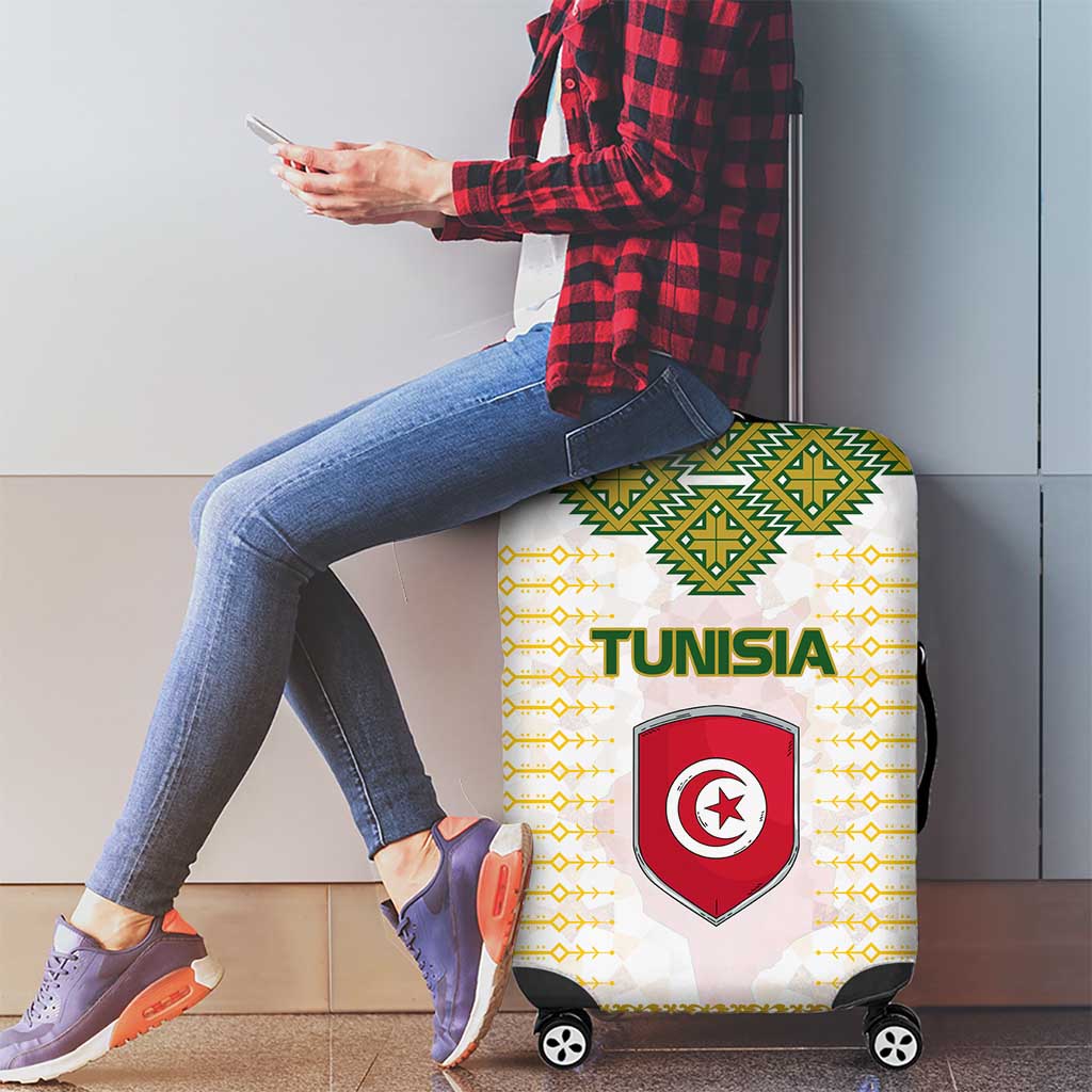 Tunisia Flag Traditional Tribal Pattern Green and White Pullover Luggage Cover with National Crest and Emblem TS04
