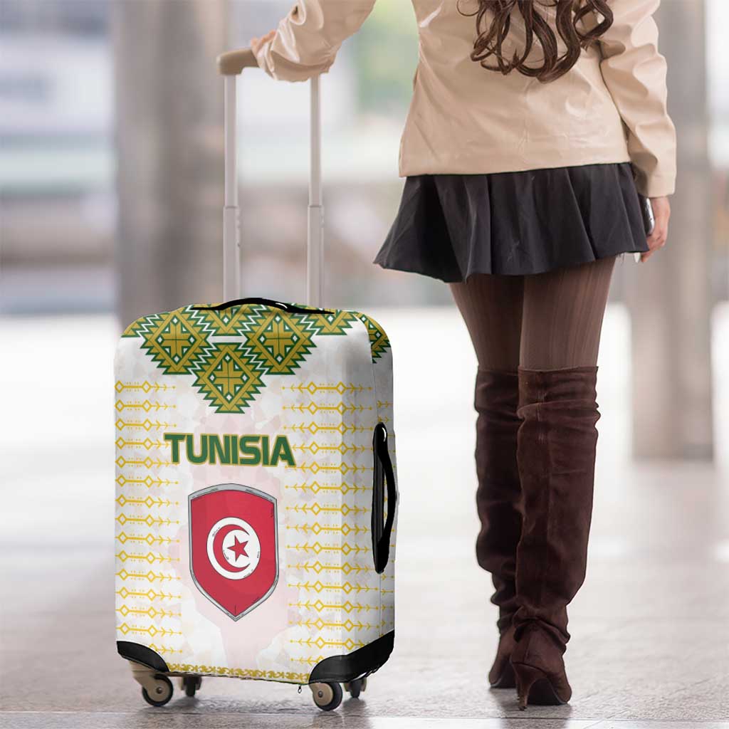 Tunisia Flag Traditional Tribal Pattern Green and White Pullover Luggage Cover with National Crest and Emblem TS04