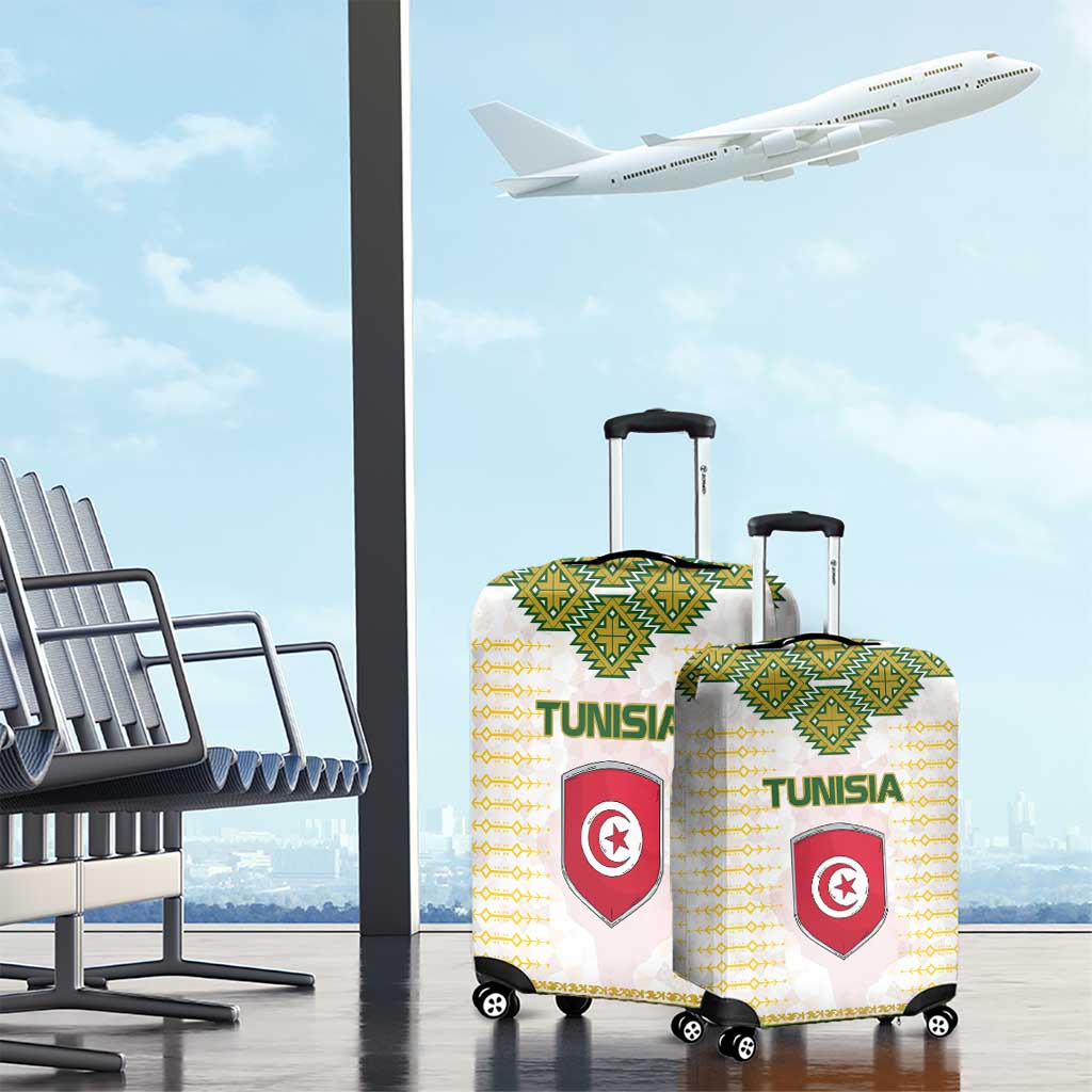 Tunisia Flag Traditional Tribal Pattern Green and White Pullover Luggage Cover with National Crest and Emblem TS04