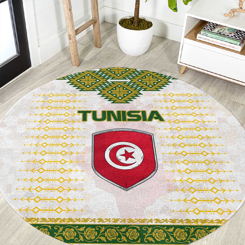 Tunisia Flag Round Carpet with National Crest and Emblem TS04