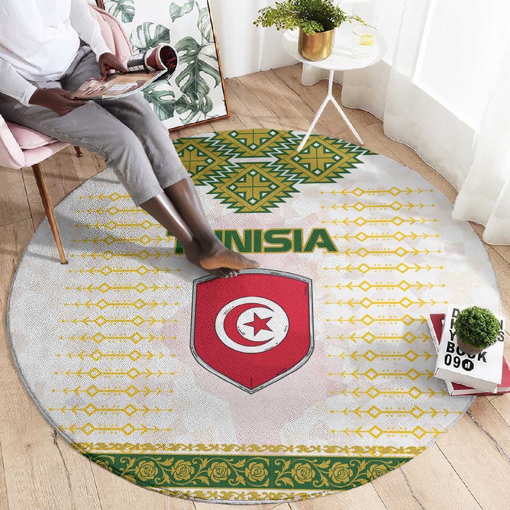 Tunisia Flag Round Carpet with National Crest and Emblem TS04