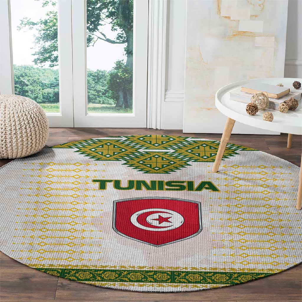 Tunisia Flag Round Carpet with National Crest and Emblem TS04