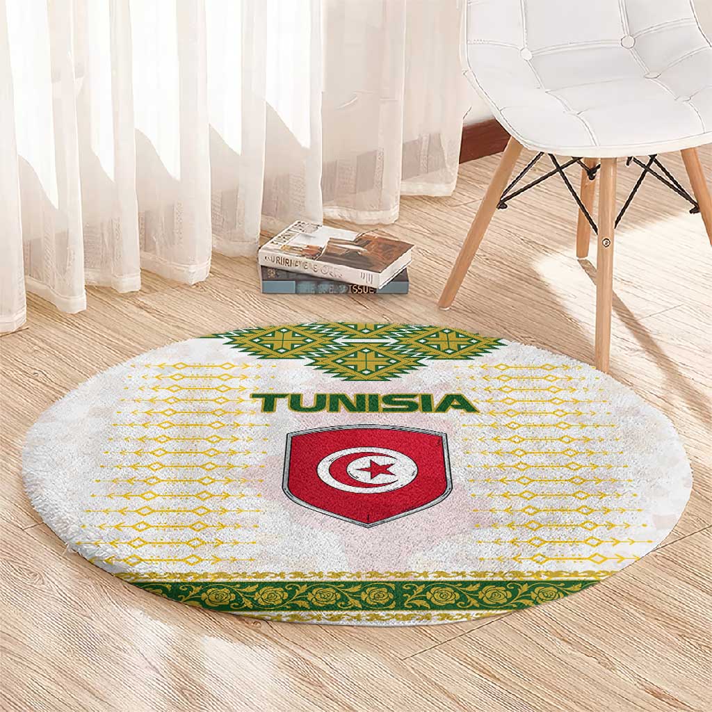 Tunisia Flag Round Carpet with National Crest and Emblem TS04