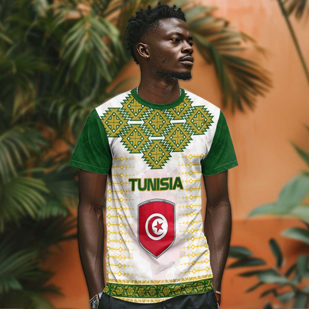 Tunisia Flag T shirt with National Crest and Emblem TS04