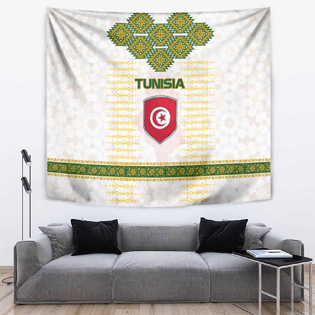 Tunisia Flag Tapestry with National Crest and Emblem TS04