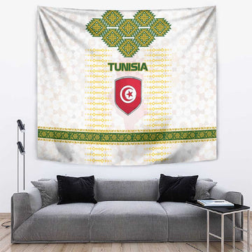 Tunisia Flag Tapestry with National Crest and Emblem TS04