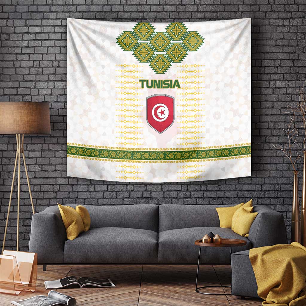 Tunisia Flag Tapestry with National Crest and Emblem TS04