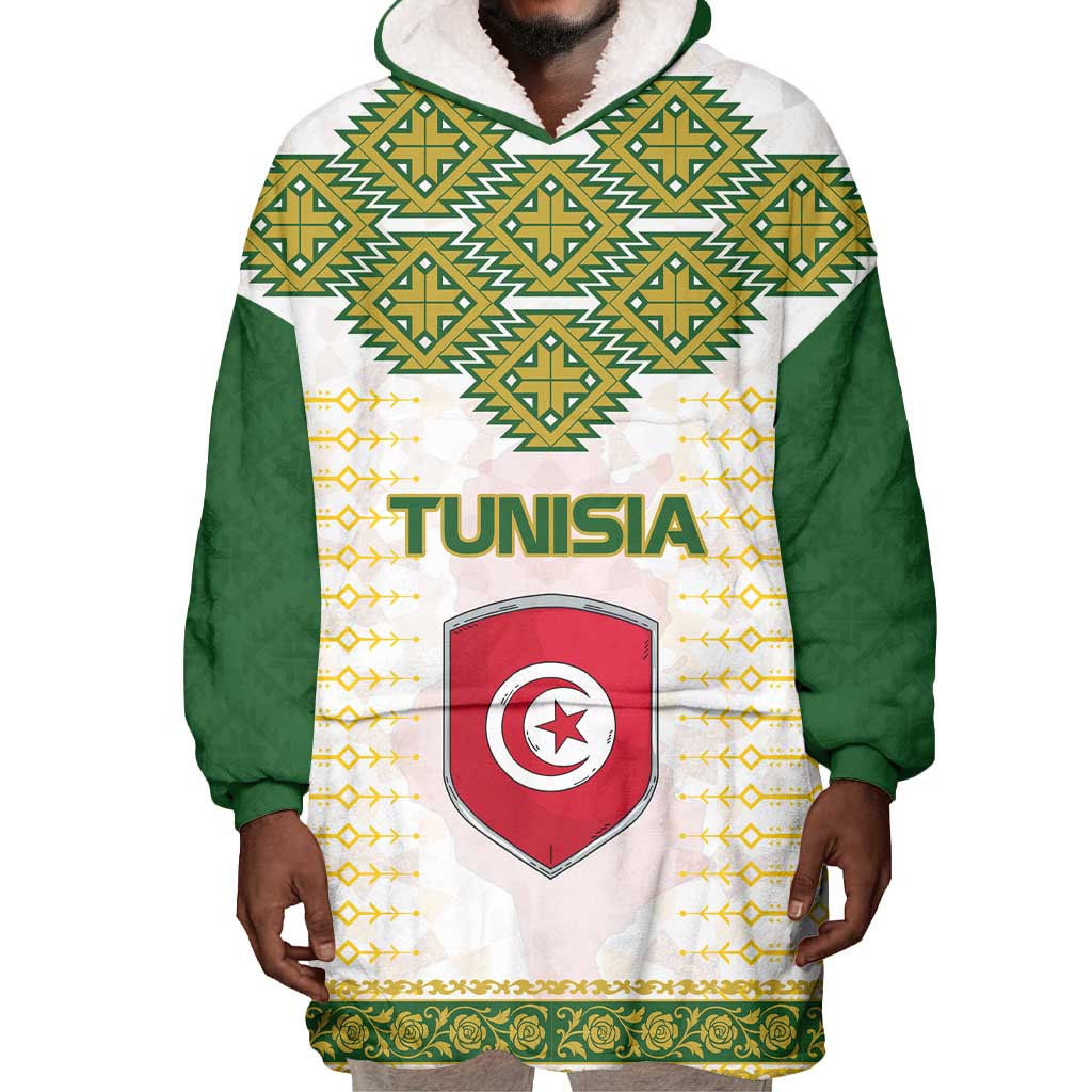 Tunisia Flag Wearable Blanket Hoodie with National Crest and Emblem TS04