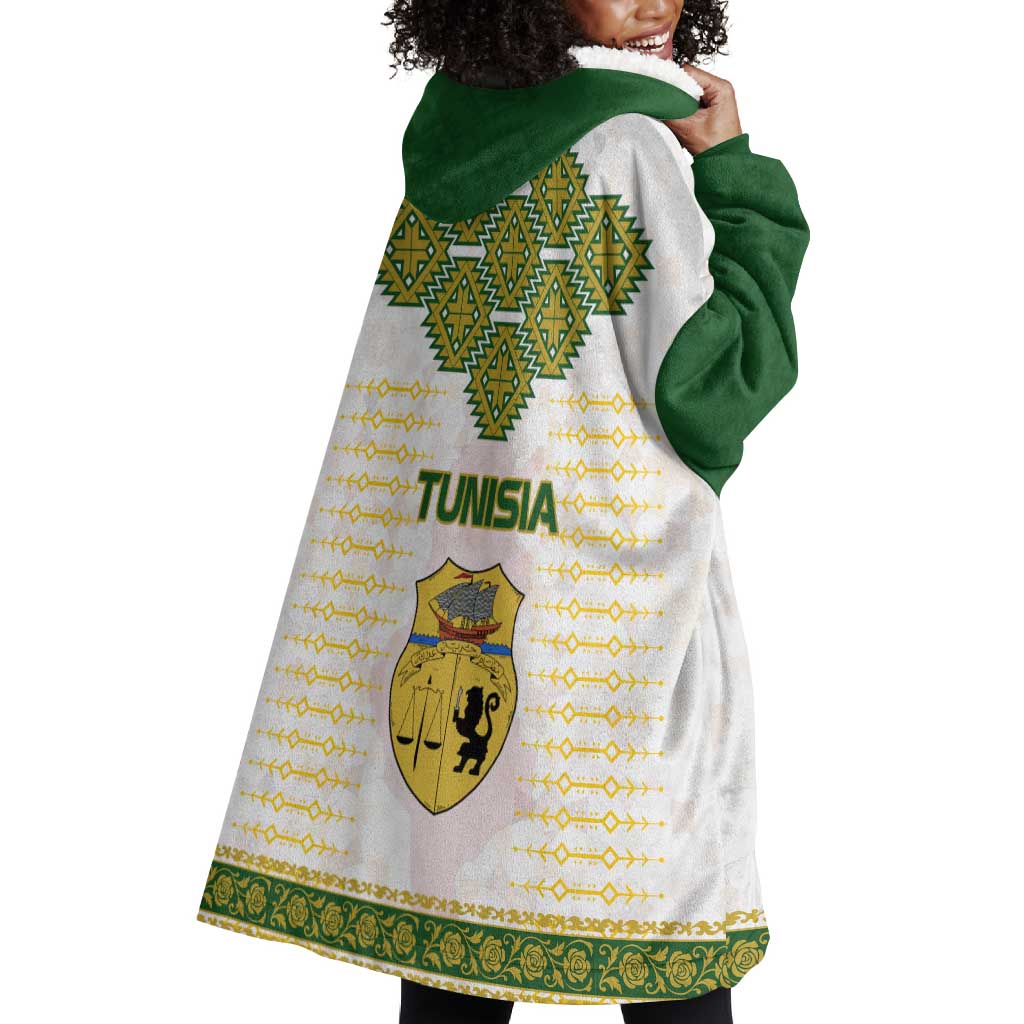 Tunisia Flag Wearable Blanket Hoodie with National Crest and Emblem TS04