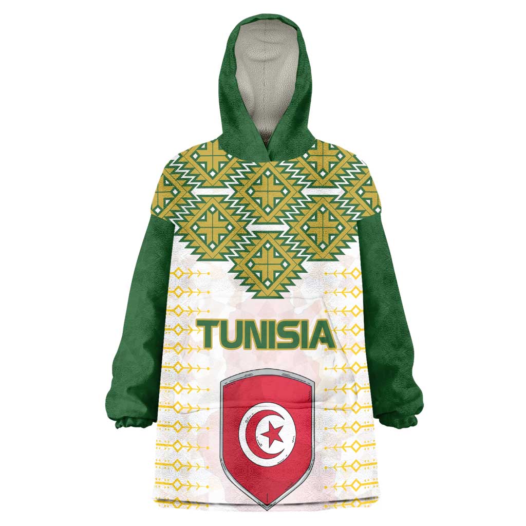 Tunisia Flag Wearable Blanket Hoodie with National Crest and Emblem TS04