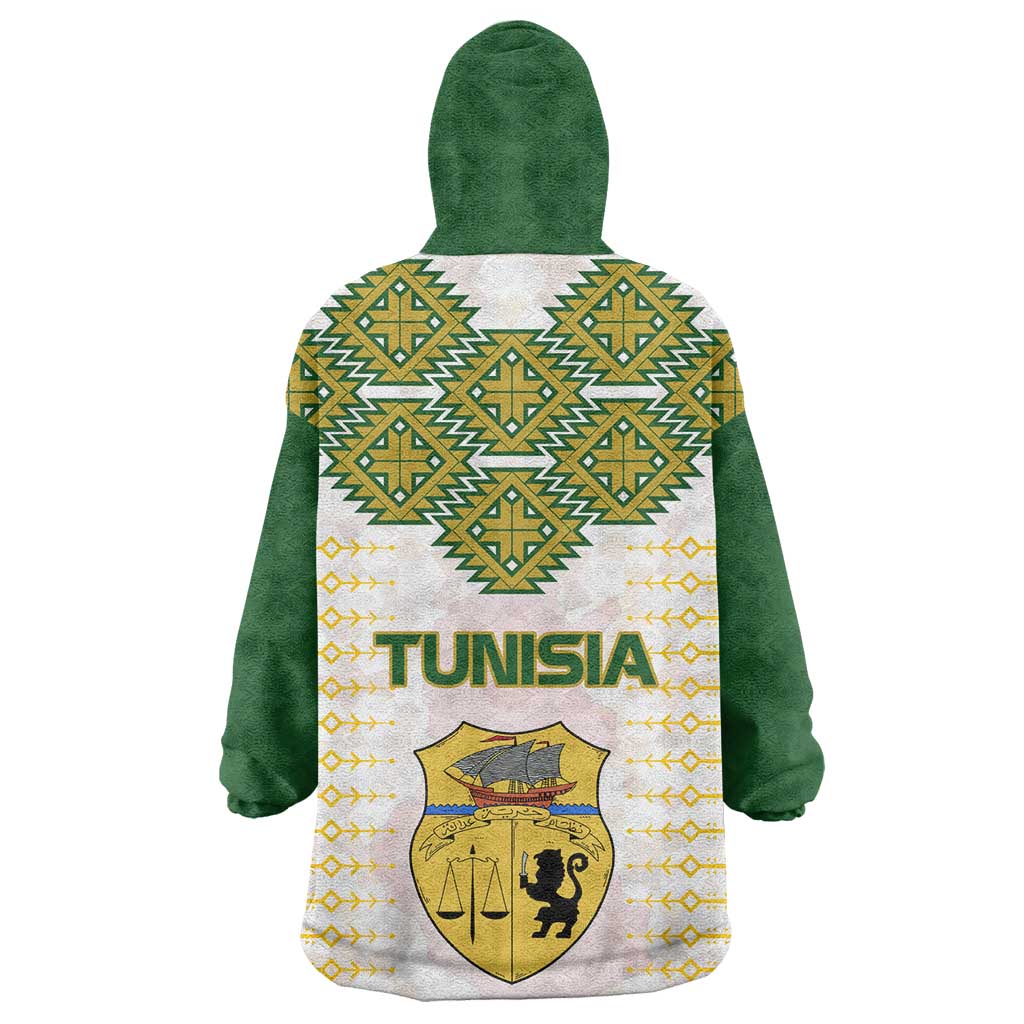 Tunisia Flag Wearable Blanket Hoodie with National Crest and Emblem TS04