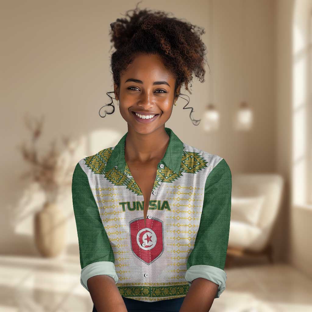 Tunisia Flag Women Casual Shirt with National Crest and Emblem TS04