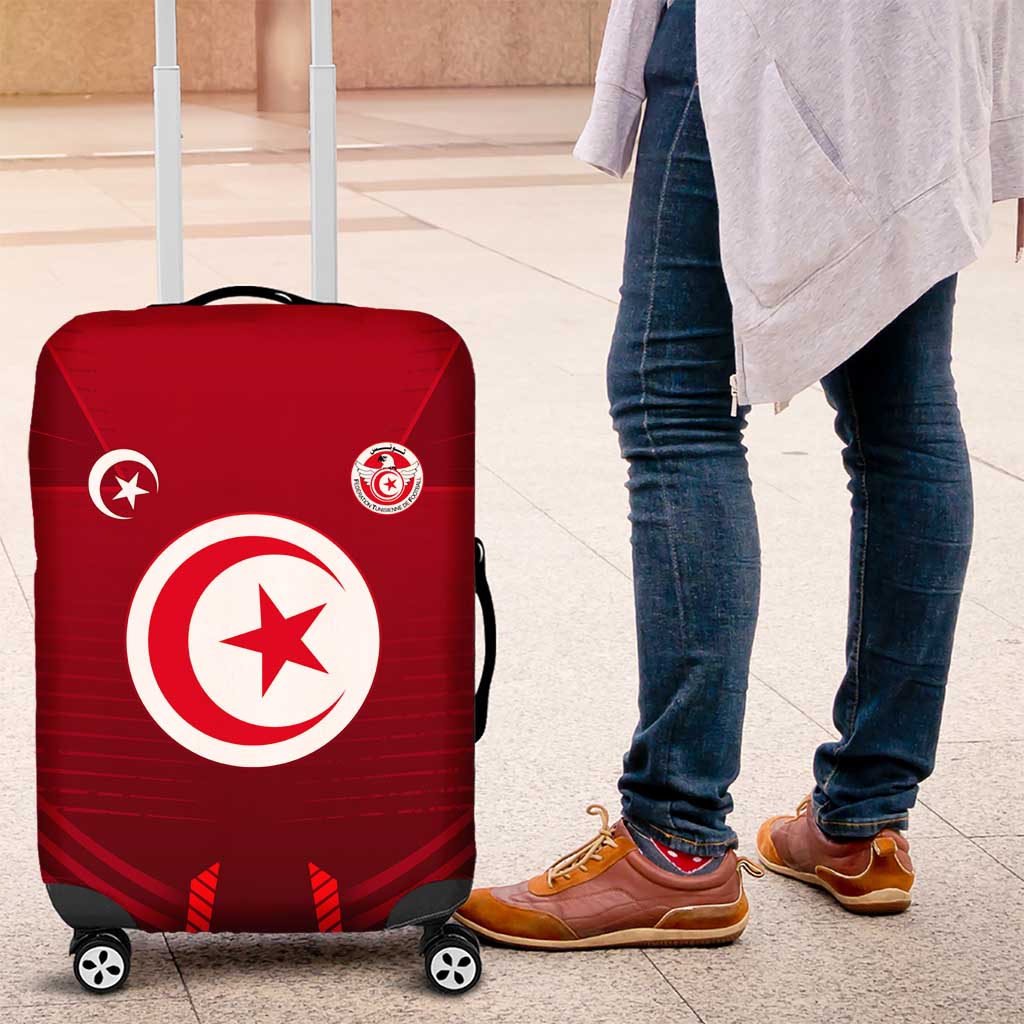 Tunisia National Flag Luggage Cover with Crescent Star Emblem and Red Sport Design TS04