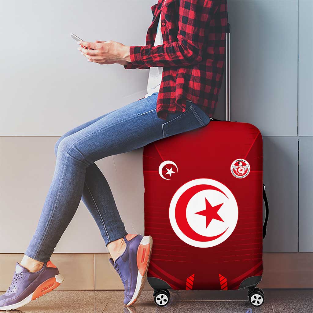 Tunisia National Flag Luggage Cover with Crescent Star Emblem and Red Sport Design TS04