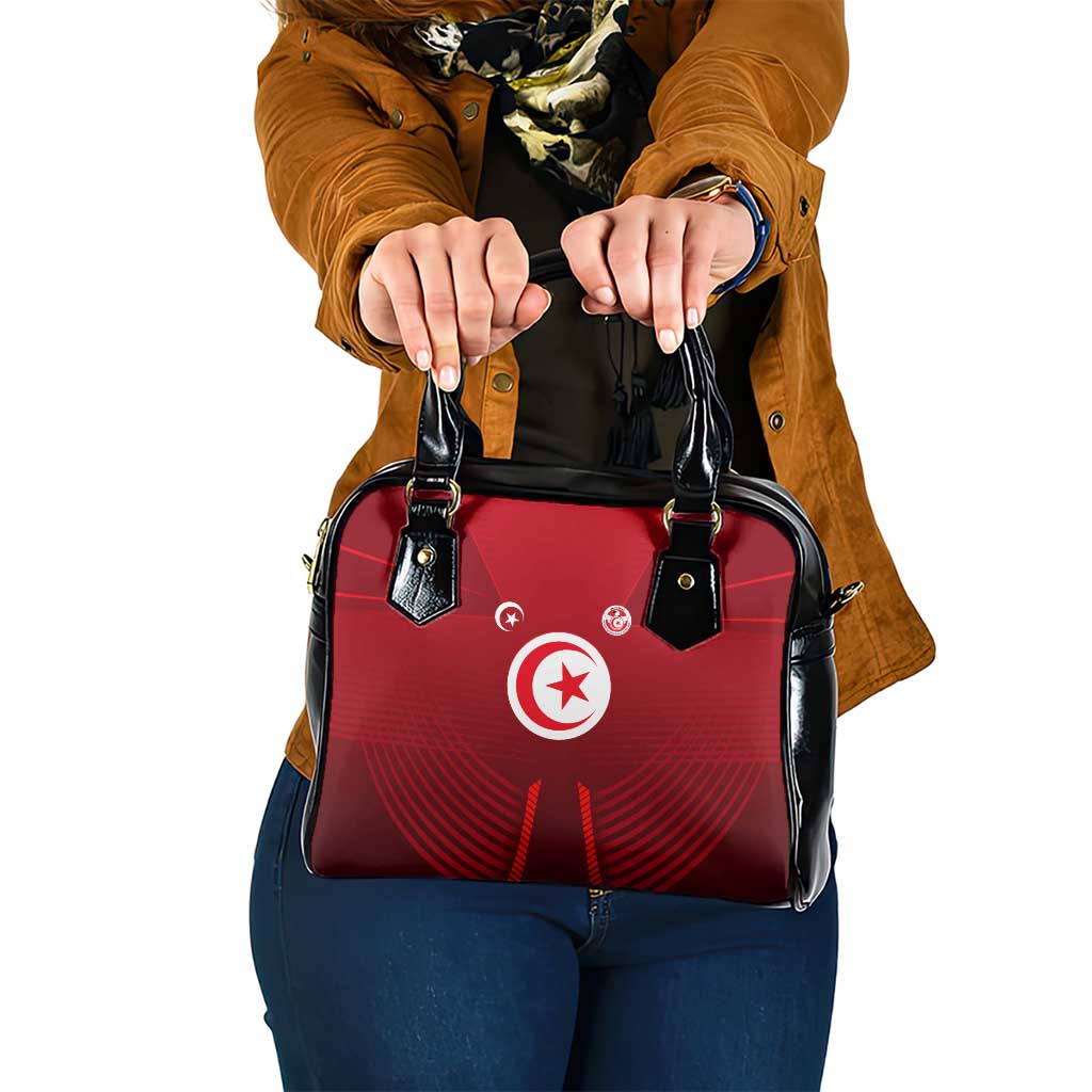 Tunisia National Flag Shoulder Handbag with Crescent Star Emblem and Red Sport Design TS04