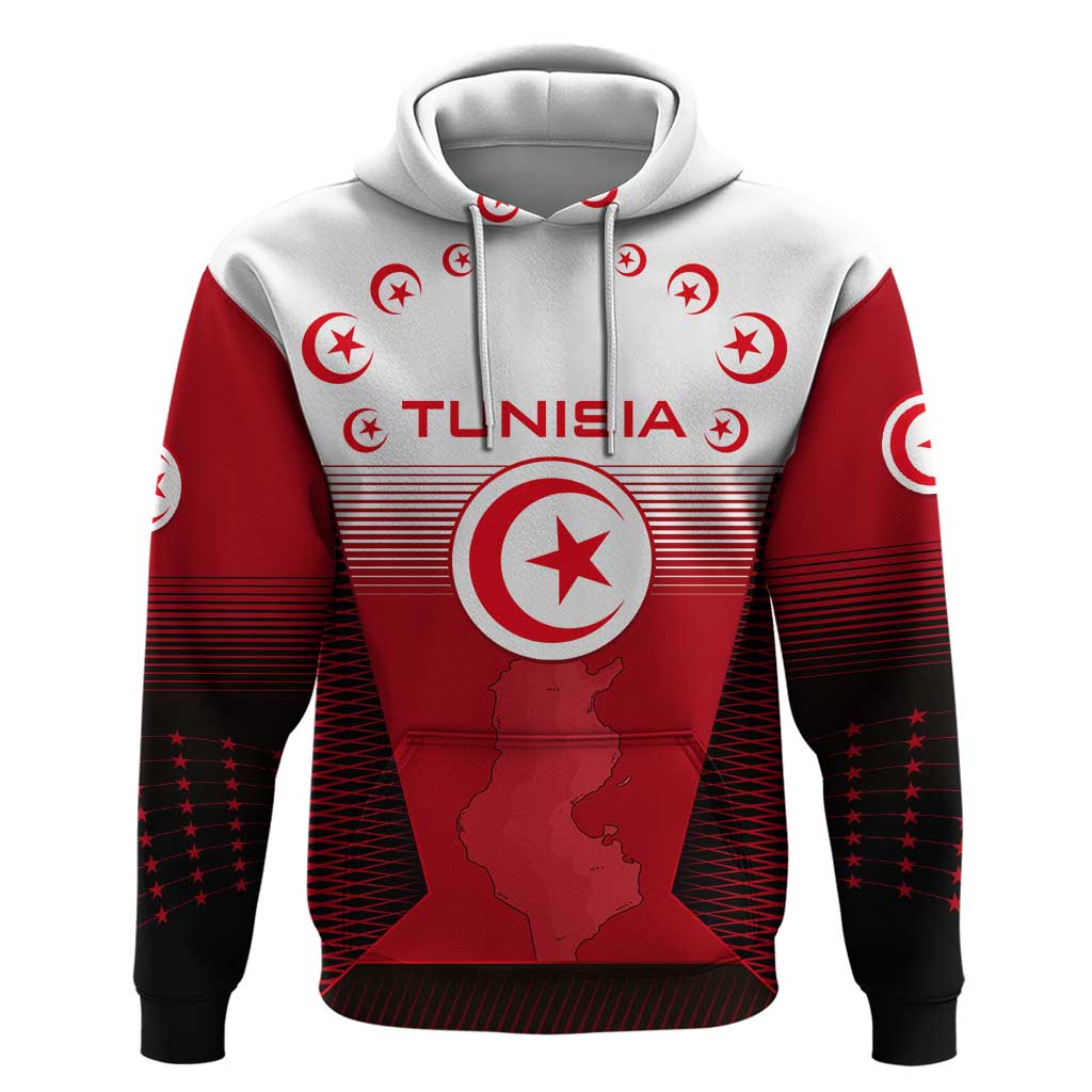 Tunisia Patriotic Hoodie with National Crest, Crescent Star and Country Map TS04