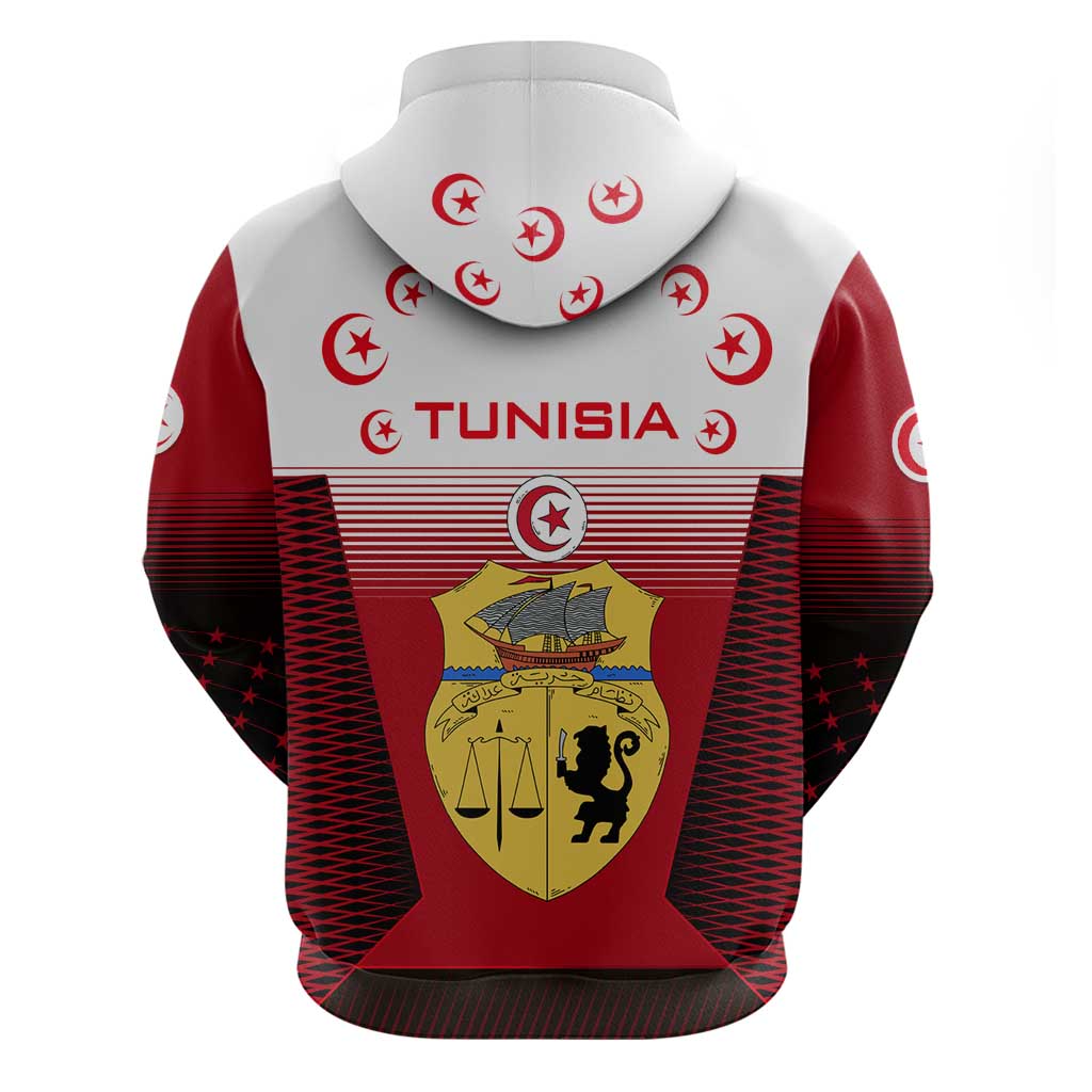 Tunisia Patriotic Hoodie with National Crest, Crescent Star and Country Map TS04