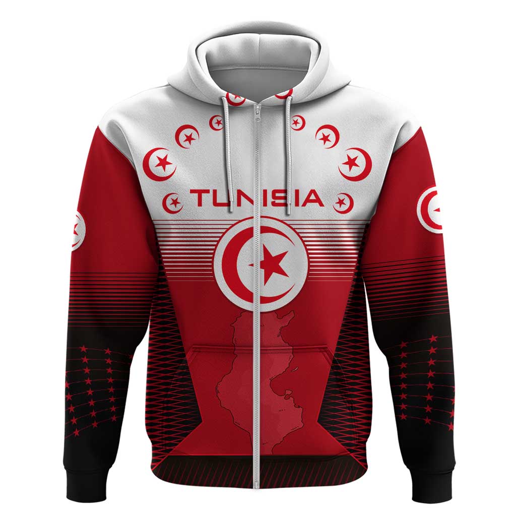 Tunisia Patriotic Hoodie with National Crest, Crescent Star and Country Map TS04