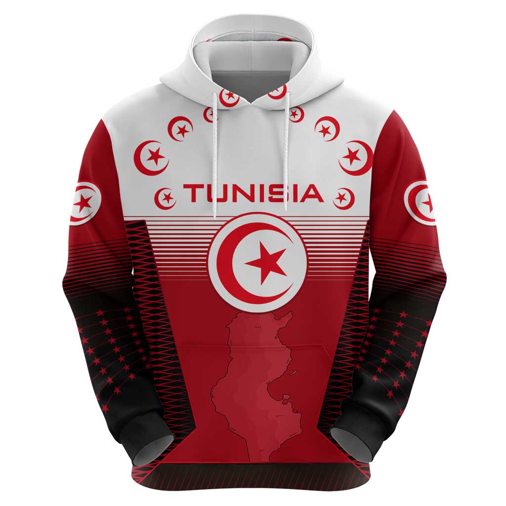 Tunisia Patriotic Hoodie with National Crest, Crescent Star and Country Map TS04