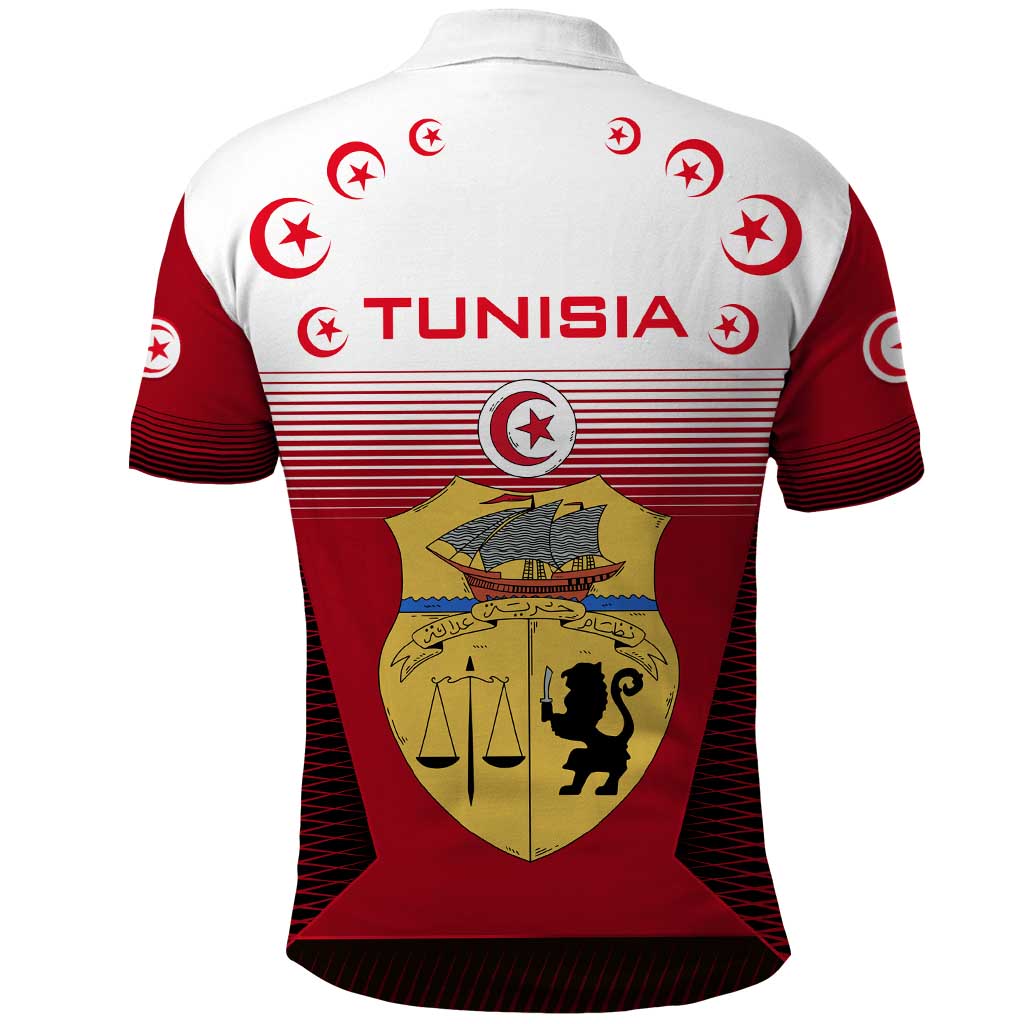 Tunisia Patriotic Polo Shirt with National Crest, Crescent Star and Country Map TS04