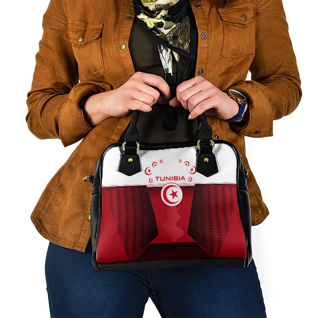 Tunisia Patriotic Shoulder Handbag with National Crest, Crescent Star and Country Map TS04