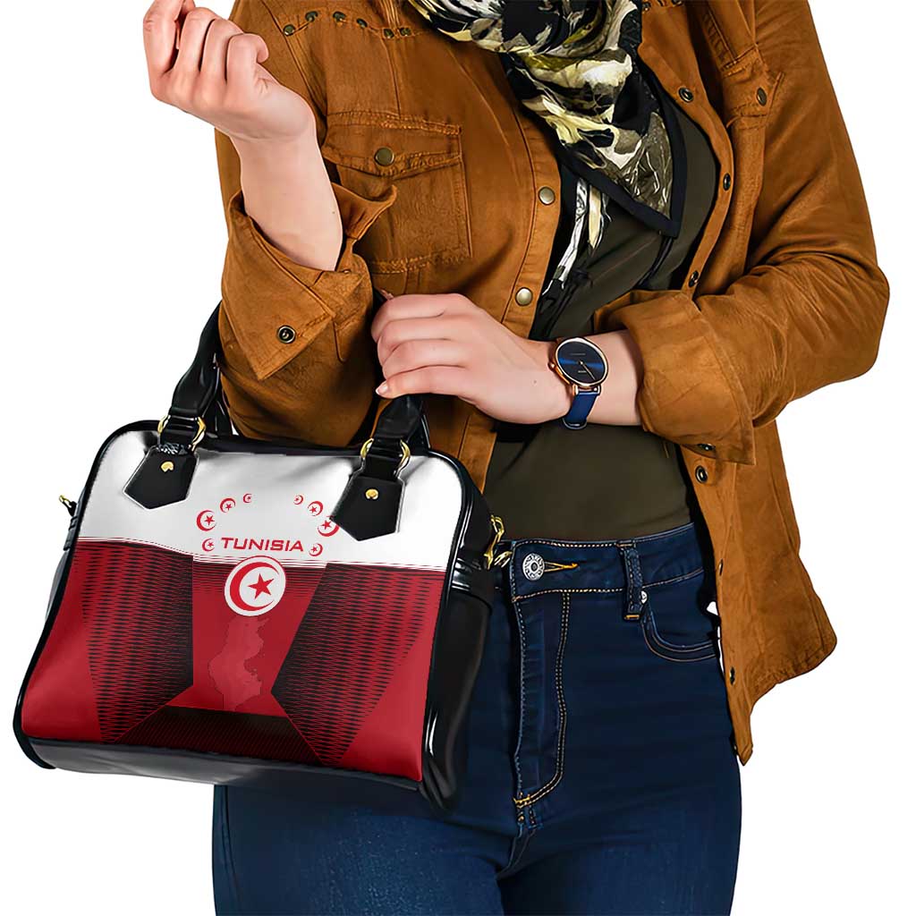 Tunisia Patriotic Shoulder Handbag with National Crest, Crescent Star and Country Map TS04