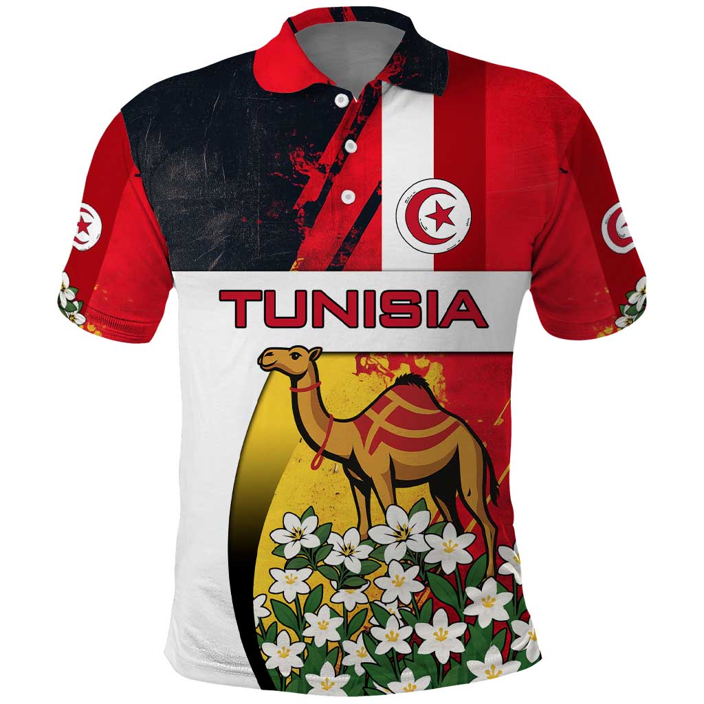 Tunisia Polo Shirt with Camel, Jasmine Flowers, and National Flag Design TS04