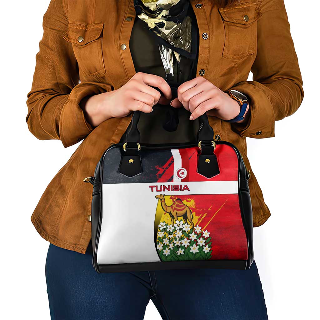 Tunisia Shoulder Handbag with Camel, Jasmine Flowers, and National Flag Design TS04