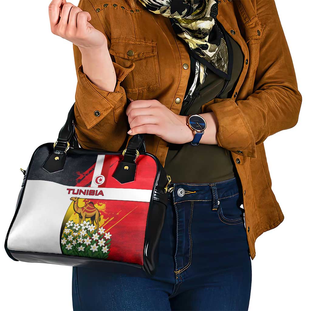 Tunisia Shoulder Handbag with Camel, Jasmine Flowers, and National Flag Design TS04